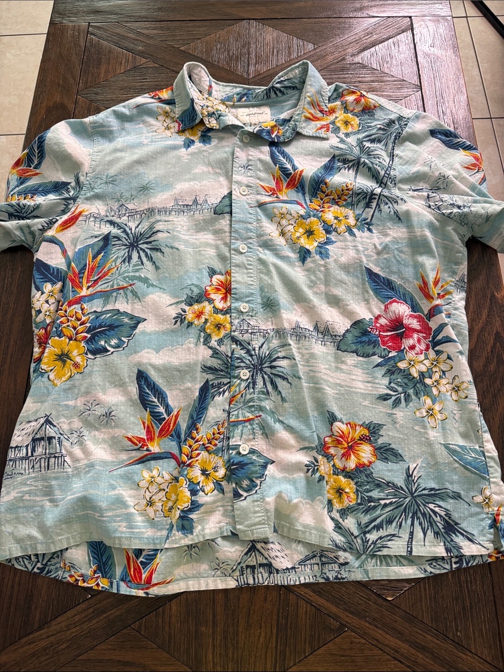 RedHead Hawaiian Tropical Floral Button-Down Shirt Blue 2XL Aloha Camp Shirt